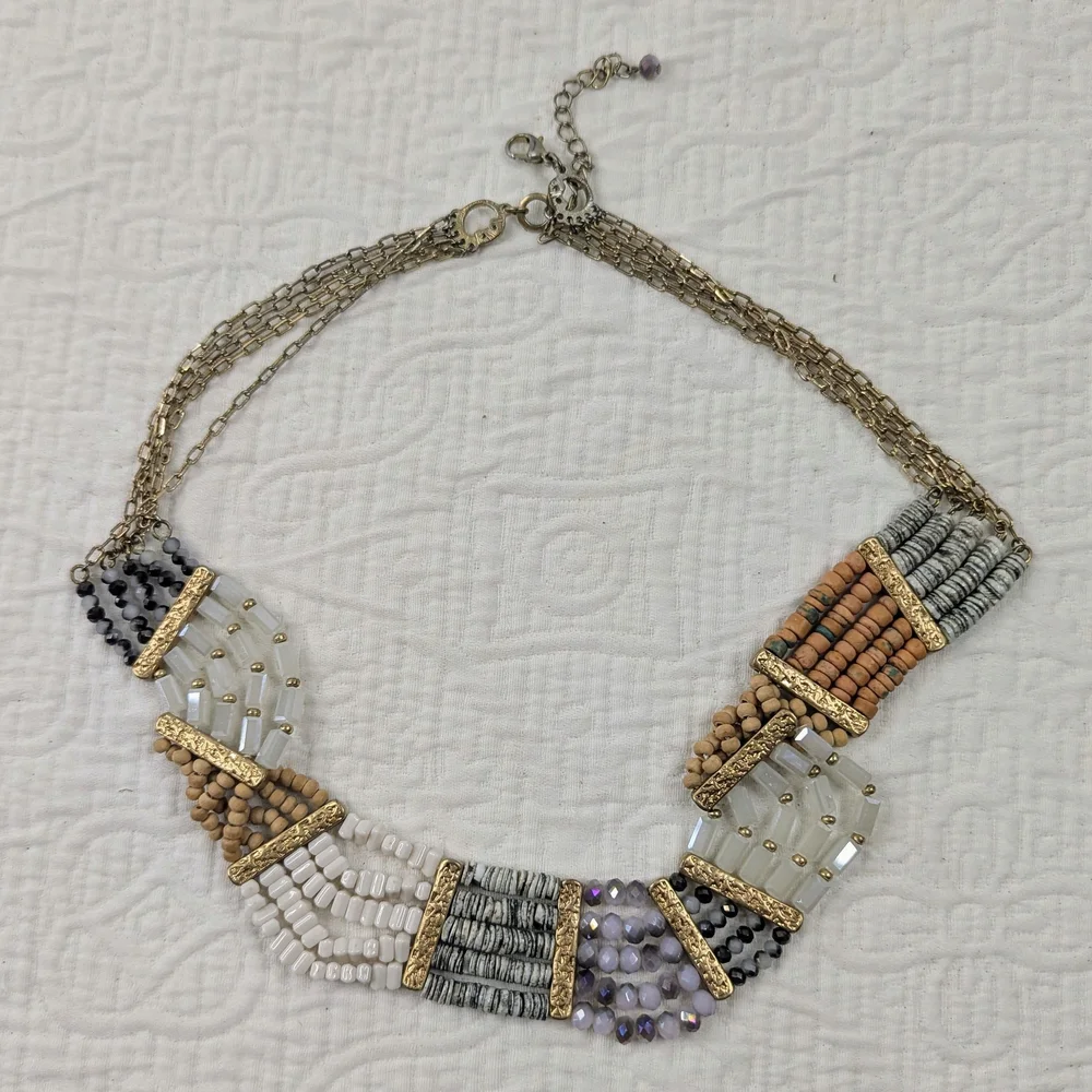 Anthropologie Layers Multiple Stones Beaded Bib Necklace‎